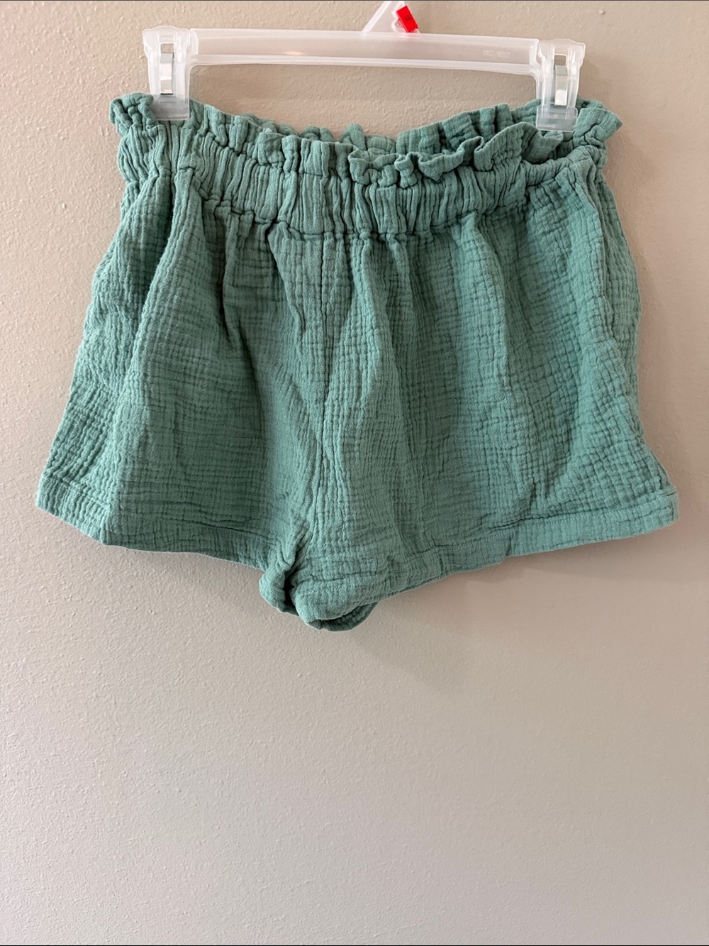 Tularosa Mint Green High-Waist Crinkle Shorts